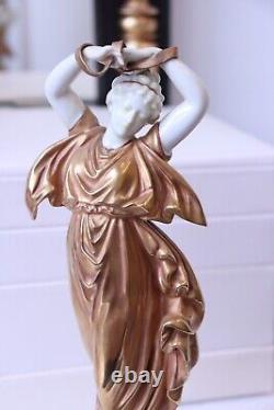 Vintage 1945 Volkstedt German Porcelain Figurine Nymph Dancer in Gold Dress 5