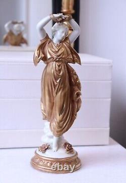 Vintage 1945 Volkstedt German Porcelain Figurine Nymph Dancer in Gold Dress 5