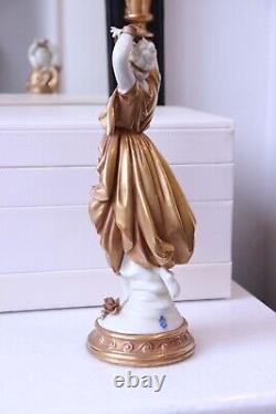 Vintage 1945 Volkstedt German Porcelain Figurine Nymph Dancer in Gold Dress 5