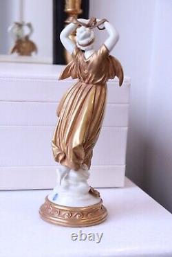 Vintage 1945 Volkstedt German Porcelain Figurine Nymph Dancer in Gold Dress 5