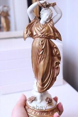 Vintage 1945 Volkstedt German Porcelain Figurine Nymph Dancer in Gold Dress 5