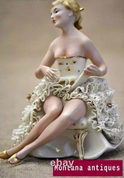 Vintage 1960s Germany Rare Original Lace Porcelain Figurine Grafenthal 17 cm