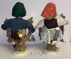 Vintage 2 Large 13 Inch M. J. Hummel Apple Tree Figurines 1 Boy And 1 Girl
