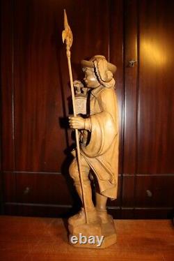 Vintage 20 Wood Hand Carved Medieval Night Guard Watchman Pirate Lamp Statue