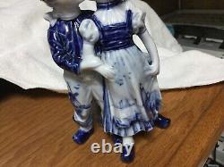 Vintage 2pc Matching Pair Germany Delft Cobalt Blue Dutch Boy & Girl W Baskets