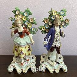 Vintage 6.5 Pair Of SITZENDORF MAN & WOMAN Tree and Flowers Porcelain