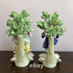 Vintage 6.5 Pair Of SITZENDORF MAN & WOMAN Tree and Flowers Porcelain