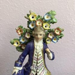 Vintage 6.5 Pair Of SITZENDORF MAN & WOMAN Tree and Flowers Porcelain