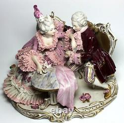 Vintage AELTESTE VOLKSTEDTER 1762 porcelain LACE COUPLE FIGURINE Germany Marked