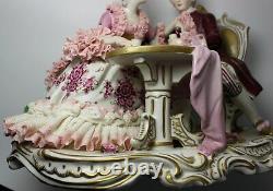 Vintage AELTESTE VOLKSTEDTER 1762 porcelain LACE COUPLE FIGURINE Germany Marked