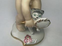 Vintage Alka Kunst Boy with Kitty Porcelain Figurine Western Germany