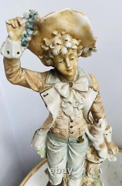 Vintage Antique Carl Schneider Bisque Porcelain Girl & Boy Figures With Cat&Dog