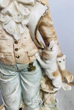 Vintage Antique Carl Schneider Bisque Porcelain Girl & Boy Figures With Cat&Dog