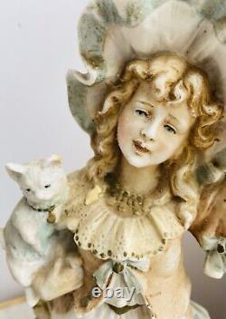 Vintage Antique Carl Schneider Bisque Porcelain Girl & Boy Figures With Cat&Dog