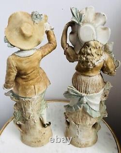 Vintage Antique Carl Schneider Bisque Porcelain Girl & Boy Figures With Cat&Dog