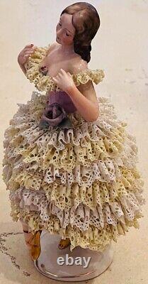 Vintage Antique Dresden Germany Porcelain 7.5 Figurine Ballerina Ruffled Lace