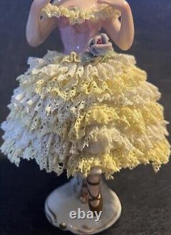 Vintage Antique Dresden Germany Porcelain 7.5 Figurine Ballerina Ruffled Lace