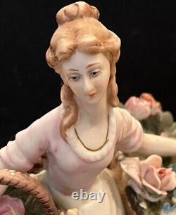 Vintage Antique Dresden Germany Porcelain 7.5 Figurine Lady with Flower Baskets