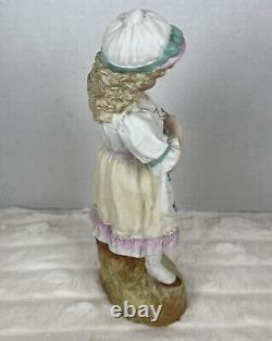 Vintage Antique German Bisque Porcelain Figurine Girl / Woman with Kitty Cat