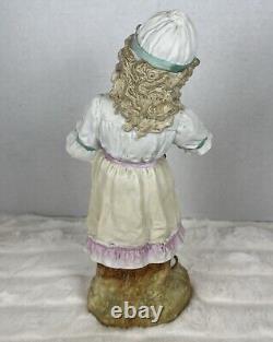 Vintage Antique German Bisque Porcelain Figurine Girl / Woman with Kitty Cat