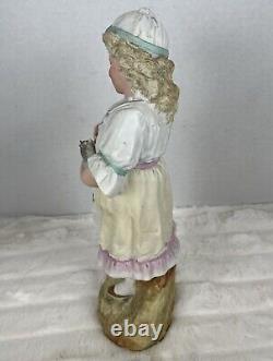 Vintage Antique German Bisque Porcelain Figurine Girl / Woman with Kitty Cat