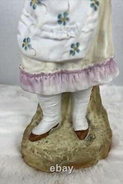 Vintage Antique German Bisque Porcelain Figurine Girl / Woman with Kitty Cat