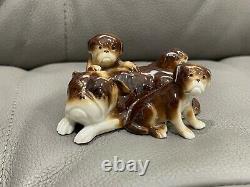 Vintage Antique German Porcelain Bulldog Mother & Puppies Figurine