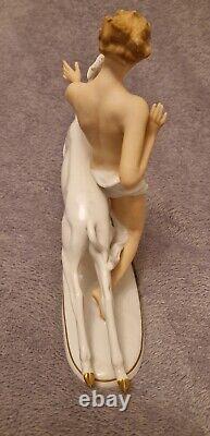 Vintage Art Deco Wallendorf Nude Naked Woman With Gazelle Porcelain Figurine