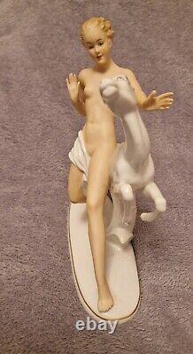 Vintage Art Deco Wallendorf Nude Naked Woman With Gazelle Porcelain Figurine