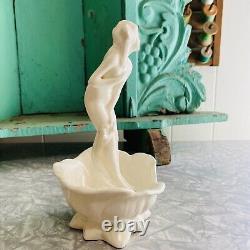Vintage Art Nouveau Nude Beautiful Nymph Woman Flower Frog Figurine Water Lily