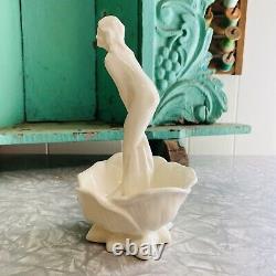 Vintage Art Nouveau Nude Beautiful Nymph Woman Flower Frog Figurine Water Lily