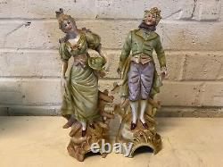 Vintage Bisque Victorian Style Pair of Figurines of Man and Woman