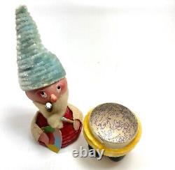 Vintage Candy Container Nodder Bobble Head Santa Elf Toy Painter W. Germany