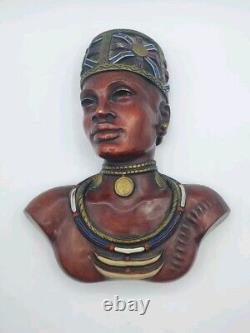 Vintage Ceramic Germany Achatit Handarbeit African Man Wall Plaque