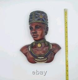 Vintage Ceramic Germany Achatit Handarbeit African Man Wall Plaque