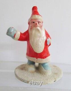 Vintage Christmas Germany Composition Hand Painted Santa Figure on Disc 1930s