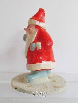 Vintage Christmas Germany Composition Hand Painted Santa Figure on Disc 1930s