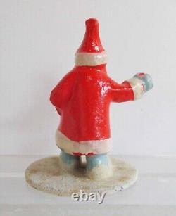 Vintage Christmas Germany Composition Hand Painted Santa Figure on Disc 1930s