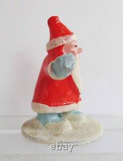 Vintage Christmas Germany Composition Hand Painted Santa Figure on Disc 1930s