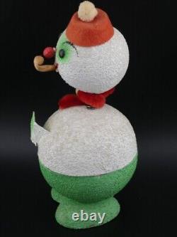 Vintage Christmas Putz Mica Cardboard Snowman Candy Container West Germany