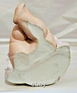 Vintage Conta Boehme BISQUE Porcelain PIANO Baby Figurine GIRL with Fruit 14.5
