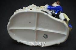 Vintage DRESDEN Porcelain Lace Figurine Victorian Couple Sitting on Bench RARE