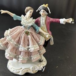 Vintage Dresden Dancing Couple Lace Figure