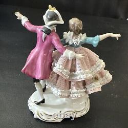 Vintage Dresden Dancing Couple Lace Figure