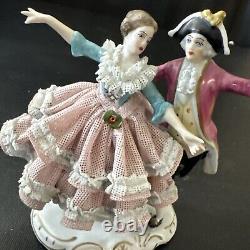 Vintage Dresden Dancing Couple Lace Figure