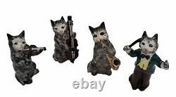 Vintage Dresden Germany 4 Pc. Musician Cat Band Playing Instruments Conductor