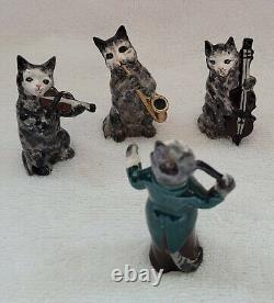 Vintage Dresden Germany 4 Pc. Musician Cat Band Playing Instruments Conductor