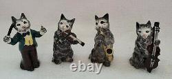 Vintage Dresden Germany 4 Pc. Musician Cat Band Playing Instruments Conductor