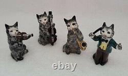 Vintage Dresden Germany 4 Pc. Musician Cat Band Playing Instruments Conductor