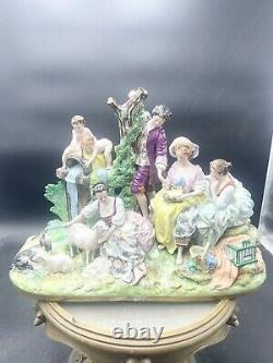 Vintage Dresden Germany Sheibe Porcelain LARGE Pastoral Scene VG